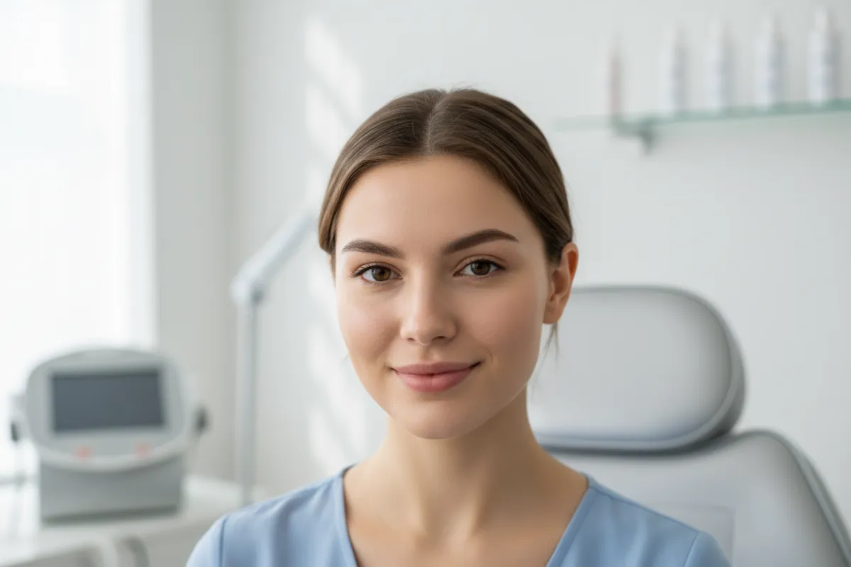 Young woman smiling in white top